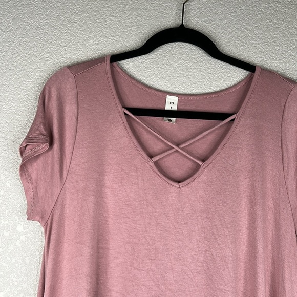 MTS Mauve Pink Criss Cross V-Neck Soft Flowy Summer Casual Dress Size Large - Picture 2 of 6